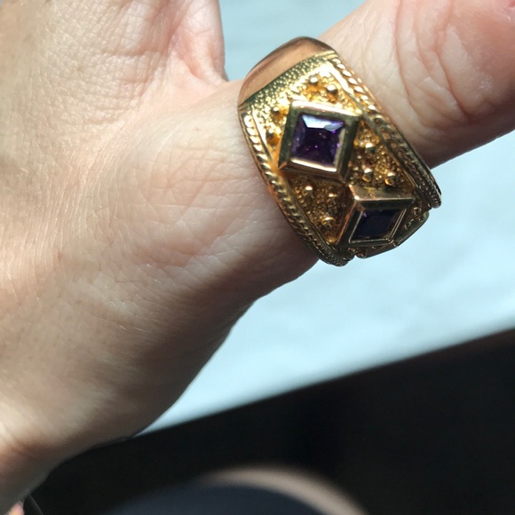 14k Gold plated sterling silver amethyst ring - Picture 5 of 8